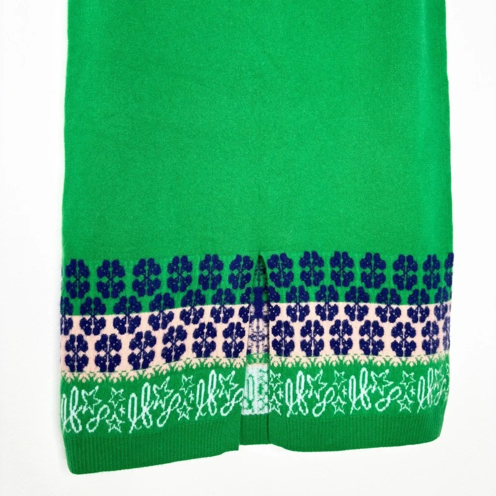 Lingua Franca Jacquard-Knit 100% Cashmere Midi Skirt – Green, Size Small New